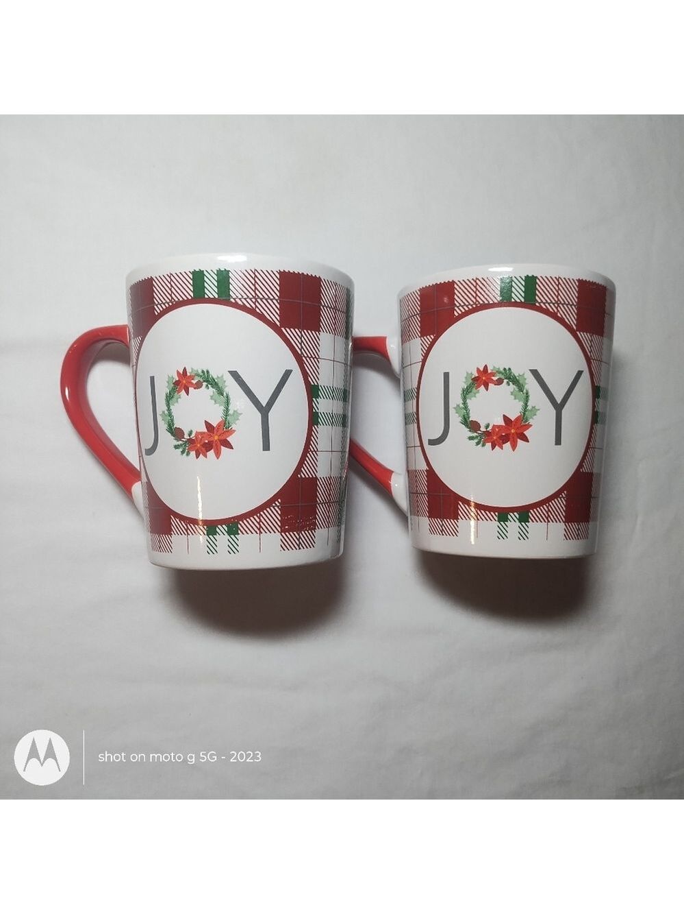 Holiday Red Plaid Joy Mugs, Christmas
